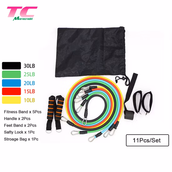 Mise à niveau de 11 pièces de résistance Fitness Tube Band Set Manufacture, Super Strong Stretched Latex Rubber Gym Muscle Pull Exercice Bandes d'entraînement pour la vente en gros