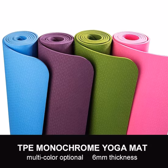 Dongguan Factory offre des tapis de fitness de yoga TPE anti-dérapants haute densité de 6 mm, tapis de serviette d'exercice de gymnastique à domicile avec logo personnalisé, équipement de yoga pour grossiste, distributeur